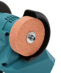 Close-up of corundum wheel on Heavy Duty Mini Bench Grinder With Full Throttle Copper Motor For fast sharpening.