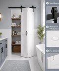 H Shape Bifold Barn Door 36 By 84 Inches Equipped With Heavy Duty Track Kit For Closets Pantries And Bedrooms in bathroom with towels.