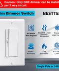 Five Pack Single Pole And Three Way Dimmer Light Switch With Wall Plates Handles Led Cfl Incandescent Halogen Bulbs Up To Six Hundred Watts At Fifteen Amps Etl Certified For Butter Smooth Control And No Sweat Setup, Slim dimmer switch with features.