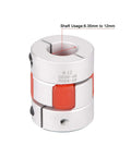 High Octane Flexible Jaw Coupler Shaft Joint Compatible With Six Point Three Five To Twelve Millimeter Bores shows aluminum design with red rubber inserts.
