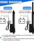 Wiring diagram for Heavy Duty 330 Pound Linear Actuator 12 Volt 24 Inch Stroke IP65 Waterproof with connections for extension and retraction.