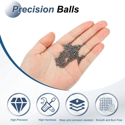 1000 Pack Of 2 mm Precision Bearing Balls Built Different From Top Shelf 304 Stainless Steel With Corrosion Resistant Coating shown in hand.