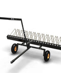 60 Inch Tow Behind Dethatcher For Lawn And ATV, Heavy Duty Lawn Rake with 24 Spring Steel Tines, Lift Handle, on wheels