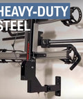 Battle Proven 2 Inch Hitch Receiver Wall Mount Bike Rack Holder And Cargo Carrier Storage Saver For Garage Organization Rock Solid Floor Space Organizer With Anti Kickback Grip made of heavy-duty steel.