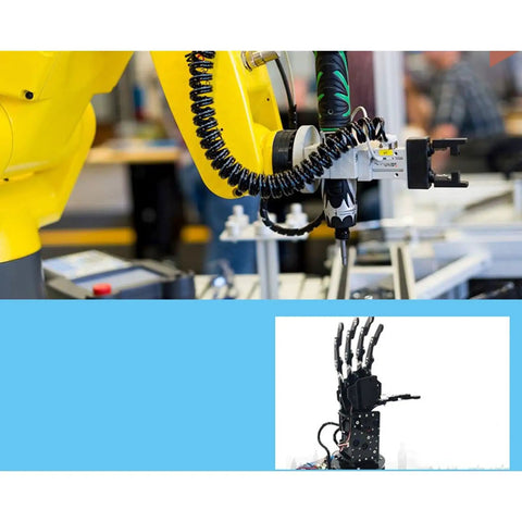 Robotic arm near a mechanical hand, illustrating Compact S Beam Load Cell Sensor for compression and tension measurement use.