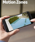 Like New Floodlight Security Camera With Motion Activated 1080p HD Video And Built In Floodlights, shown on a smartphone app