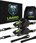 Beefy Heavy Duty 1 Inch By 12 Foot Auto Retracting Ratchet Straps Self Retracting Tie Downs 1760 Pound Break Strength For Truck Trailer Motorcycle ATV UTV Black Green 2 Pack, includes packaging and carrying bag