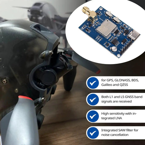 High Precision RTK GNSS Module for Drones With 10Hz Update Rate and Multiband Tracking including circuit board details