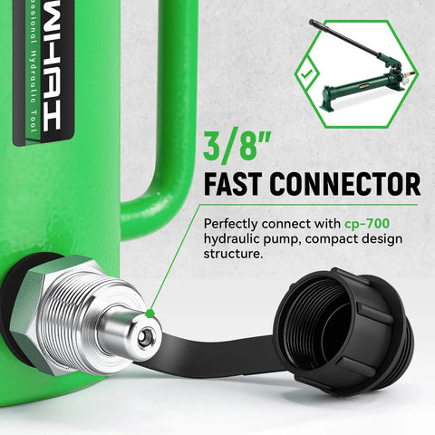 Close-up of 3/8" fast connector on Heavy Duty Hollow Hydraulic Cylinder Jack With Two Inch Stroke Porta Power Ram.
