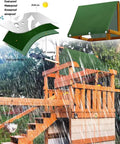 43 By 90 Inch Swing Set Canopy Replacement For Outdoor Playsets Waterproof UV Shield Sunshade Roof Snowproof Tarp Cover For Kids Playset Durable 600D Oxford With PVC Coating Easy To Install shown on wooden playset in rain