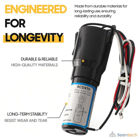 Heavy Duty RCO410 Hard Start Capacitor Kit For Refrigerators And Freezers 1 4 To 1 3 Horsepower 115 Volt AC with durable connector.