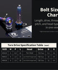 Heavy Duty Titanium Fasteners With A Slick Burnt Blue Finish M6 X 18mm Fully Threaded T30 Torx Button Head Screws with size chart