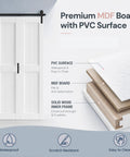 H Shape Bifold Barn Door 36 By 84 Inches equipped with heavy duty track kit, featuring waterproof PVC surface and durable MDF board.