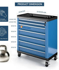Heavy Duty Rolling Tool Chest With Seven Deep And Shallow Drawers Lockable Mobile Tool Cabinet On Swivel Wheels For Garage Organization dimensions with weight capacity of 300 lbs.