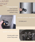 Automatic 58mm Espresso Coffee Tamper With Touch Sensor Trigger And Adjustable Pressure Dial For Zero Guesswork Compaction In Under Two Seconds showing detailed display with pressure adjustment and charging interface.