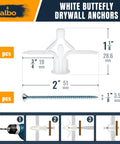 White butterfly drywall anchors and screws with installation steps from Drywall Anchor Kit With Screws 120 Piece Hollow Wall Set Including Grey Butterfly Anchors White Butterfly Anchors Self Drilling Anchors And 60 Screws For Hanging Shelves Pictures Cabinets And Other Wall Decor On Drywall.