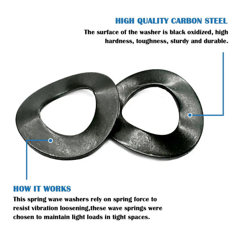 M12 Metric Wave Spring Washers Forged From Heavy Duty Carbon Steel With A Sleek Black Oxidized Finish Designed For Screws And Bolts Includes A Thirty Piece Set delivering steady grip and reliability.