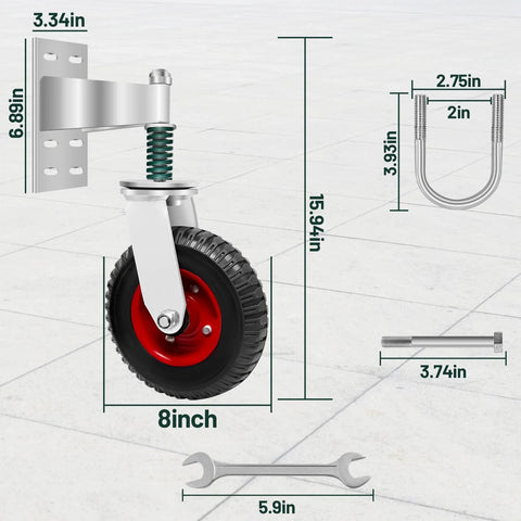 Spring Loaded 8 Inch Gate Wheel For Fence And Gate With 360 Degree Rotation Heavy Duty Steel Gate Caster Wheels For Metal Tube Gates 600 Lbs Load Capacity Includes Screws And Spanner Durable Outdoor Gate Support For Easy Rolling