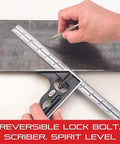 Steel 6 Inch Combo Square With Square Head Cast Iron Bodies Hardened Ruler Reversible Lock Bolt Scriber And Spirit Level 4R Graduation