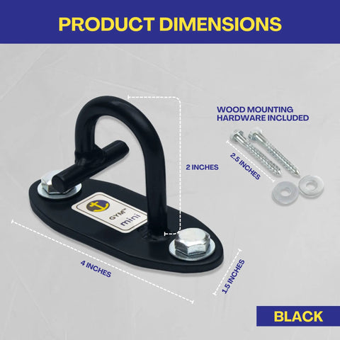 Heavy Duty Wall Mount Anchor For Resistance Bands And Cable Straps Set Of 3 Black dimensions with included wood mounting hardware.