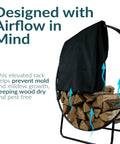 24-Inch Round Firewood Rack With Weatherproof Cover For Indoor Use, showing airflow design to keep wood dry