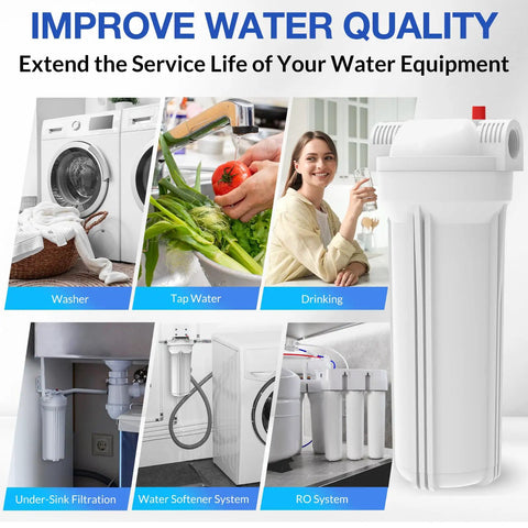 Whole House Water Filter Housing Inline 10 Inch Sediment Filter with 3/4 Inch NPT Inlet Outlet usage examples and benefits