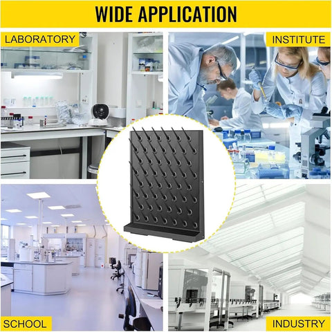 Qugurlid Wall Mounted Lab Drying Rack With 52 Rods And Drainage Outlet Made From Durable Polypropylene in laboratory settings.