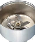 Close-up of stainless steel blades inside Electric Grain Grinder For Herbs And Spices Swing Type Commercial Powder Mill