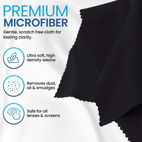 Purity Eyeglass Lens Cleaner Kit promotional card with 2 black microfiber cloths.