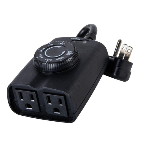 Make Your Porch Lights Run Smooth With This Beefy Outdoor Plug In Timer Using Natural Light Sensors For Auto Day Night Cycling Zero Headache Landscape And Holiday Setup 15 Amp, black, dual outlet timer with dial.