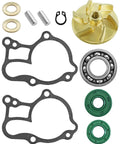 Built Tough Billet Water Pump Upgrade Kit With Heavy Duty Impeller And Leak Free Seals For Hardcore Dirt Bike Riders Craving Slick Cooling Performance On Gnarly Trails, showing components like impeller, seals, and gaskets.