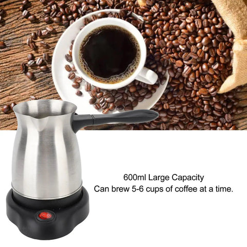 Electric Turkish Coffee Maker With 600ml Capacity Brews 5 To 6 Cups Fast, Stainless Steel Turkish Pot on coffee beans background