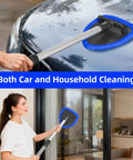 Desin windshield cleaning tool with extendable aluminum handle and blue microfiber pad for car windows and home glass.