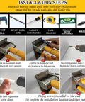 Installation steps for Built Tough Twenty Eight Inch Flip Up Toilet Grab Bar with tools like impact drill, screwdriver, and tape measure.