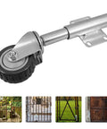 Heavy Duty Shock Absorbing Gate Caster Built Tough For Smooth Omnidirectional Rolling On Rough Terrain And Simple Swap Replacement Hardware That Lasts A Long Time mounted on a post.