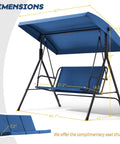 Three Seat Patio Swing With Removable Cushions And Adjustable Weather Resistant Canopy For Backyard Porch And Garden In Blue Fabric Seat