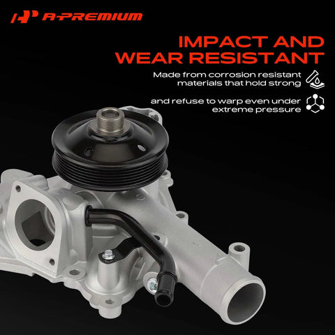 Heavy Duty Engine Water Pump Assembly With Aluminum Housing And Seal Kit straight bolt on direct fit for Ram 6.4L V8 close-up view.
