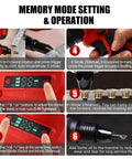 Memory mode and operation guide for Slick 26 Volt Cordless Rivet Gun and Rivnut Setter with control features.