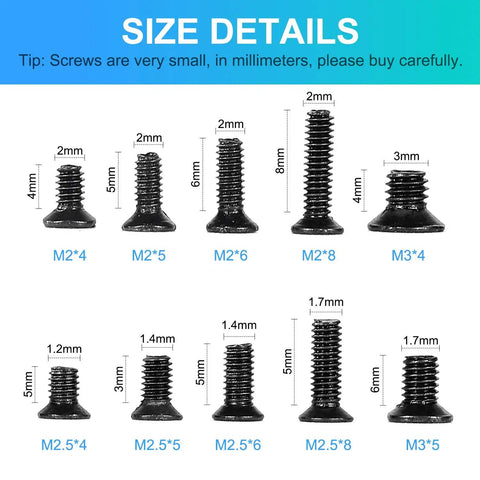 Heavy Duty M2 And M3 Laptop Screws Kit With 500 Piece Assortment For Notebook Pc Ssd Upgrade featuring various sizes of flat head screws.
