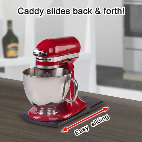 Slick Heavy Duty Kitchen Appliance Slider With Low Profile Rolling Wheels Delivers No Sweat Glide For Bulky Coffee Maker Stand Mixer Air Fryer And Blender Out From Tight Cabinets For A Hassle Free Counter Space with red KitchenAid mixer.