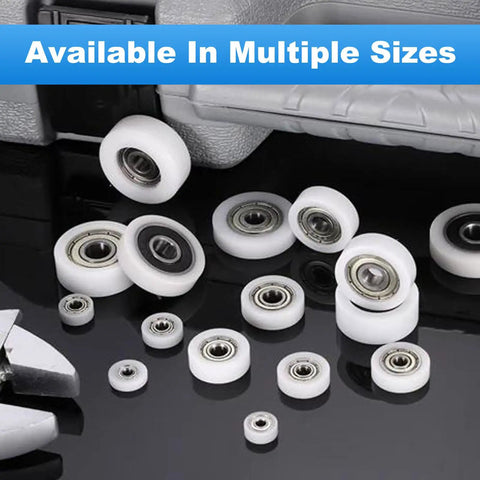 Ten Pack Nylon Guide Pulley Rollers With Ball Bearings Slick Action Built For 10mm Shafts 38mm Wheels And Knockout DIY Builds No Brainer Swap Any Weekend Project on black surface.