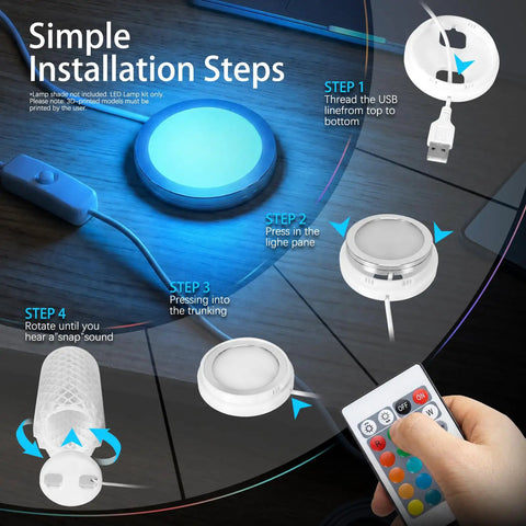 Installation steps for Big Time Upgrade RGB LED Light Kit For Bambu Lab X1C P1P A1 3D Printer shown on a desk.