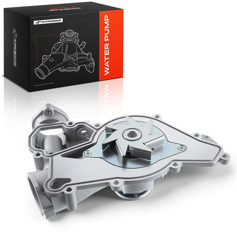 Top Shelf Engine Cooling Water Pump With Curved Pipe And Complete Bolt And O Ring Kit, aluminum body with serpentine fit.