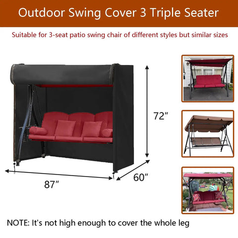 Rugged Outdoor Swing Cover For A 3 Seat Hammock And Patio Furniture Waterproof All Weather Protection 87 Inch Long 60 Inch Wide 72 Inch High Windproof UV Shield For Porch Gliders And More.