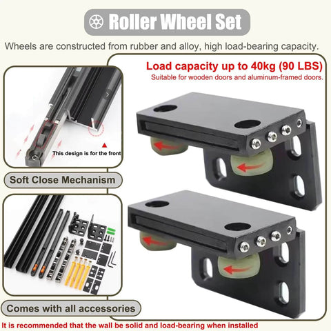 Trackless Concealed Sliding Door Hardware Kit For 36 To 60 Inch Openings Black Mirrored Finish Soft Close Barn Door System