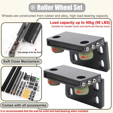 Solid Build Concealed Barn Door-kit With Soft Close Glide System And Completely Invisible Ghost Hardware For Super Smooth Operation On Wood Or Aluminum Doors Total Game Changer Roller wheel set with load capacity up to 40kg.