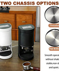 Electric Coffee Tamper With Stainless Steel Dock And Custom Pressure Tuner Yields Tight Espresso Pulls Between Five To Thirty Kilograms in black and white options.
