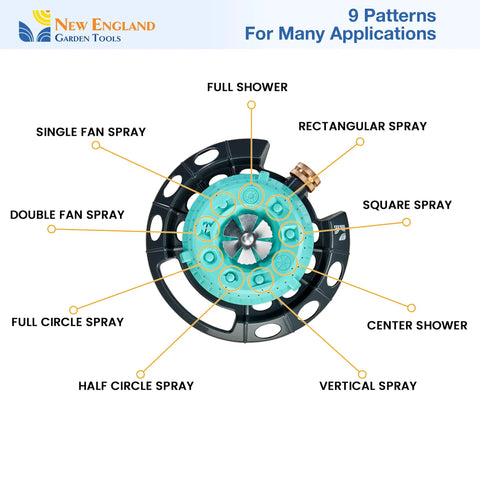Adjustable Nine Pattern Spot Sprinkler With Heavy Duty Metal Base And Turret Design No Fuss 40 Ft Spray Diameter 1250 Sq Ft Coverage