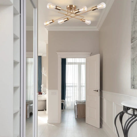 Dope Sputnik Chandelier Semi Flush Mount Ceiling Light With E26 Base 6 Light Brass Industrial Mid Century Farmhouse Fixture in room