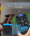 Precision Wall Scanner And Metal Detector Stud Finder for detecting AC wires in walls with LCD panel, used by handyman.